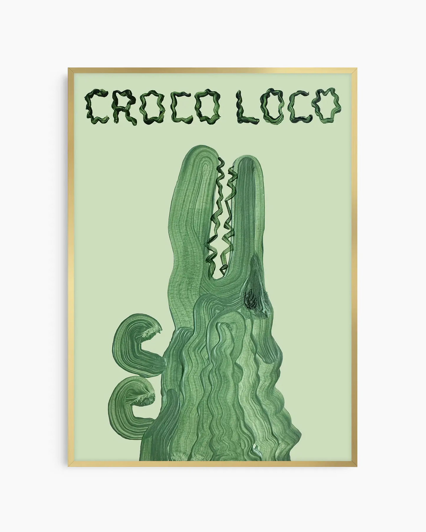 Green crocodile illustration with 'CROCO LOCO' text on a light green background in a gold frame.