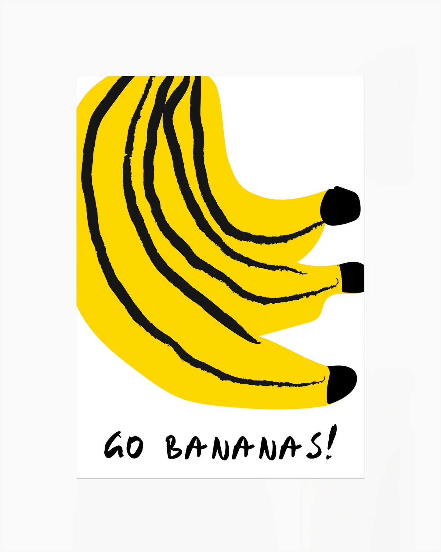 Nursery poster of bananas with the text 'GO BANANAS!' on a white background