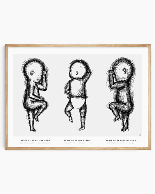 Sketch styled poster with siblings