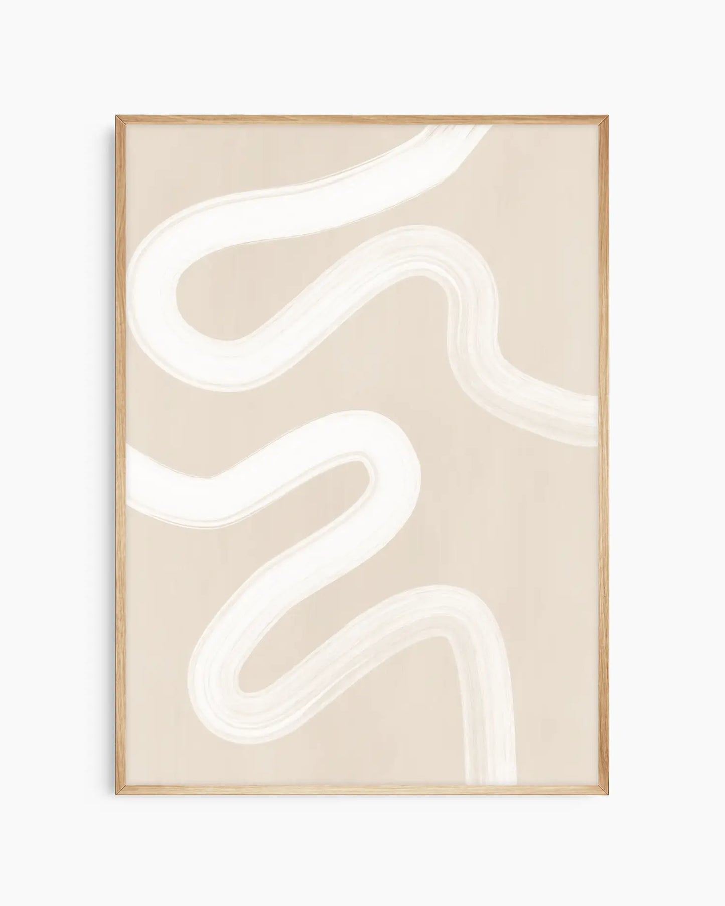 Framed abstract art print with wavy lines on a beige background