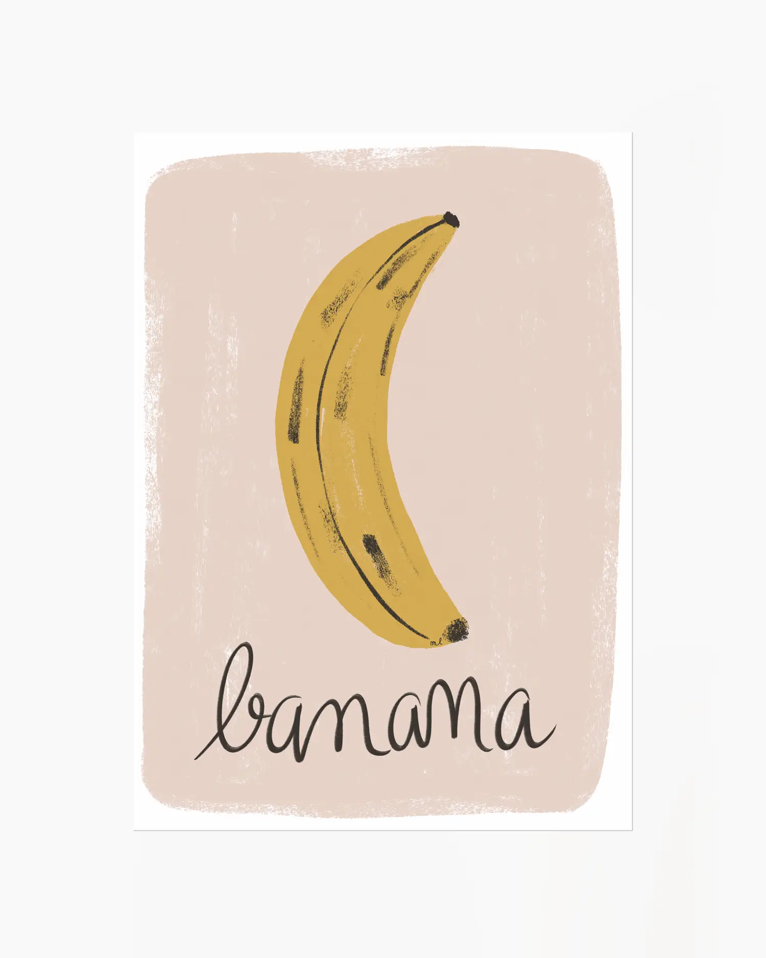 Banana illustration and 'banana' text on a beige background