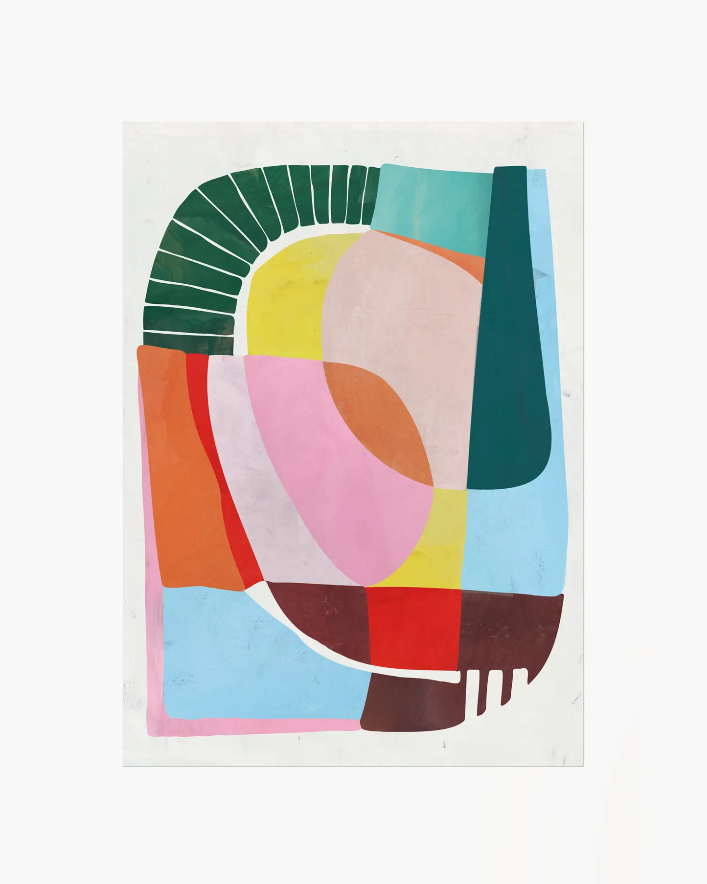 Abstract art print with colorful geometric shapes on a white background