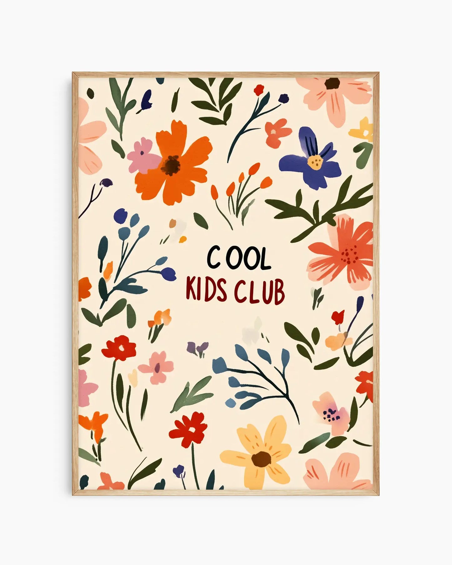 Poster with colorful floral design and 'Cool Kids Club' text on a white background