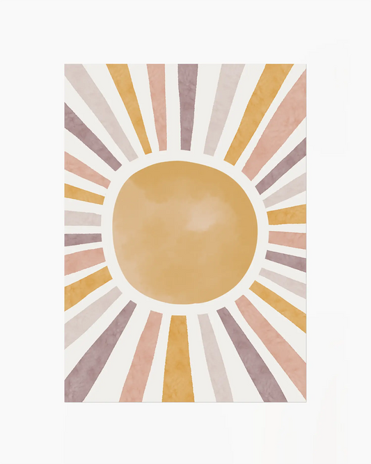 Decorative rug with sun design in pastel colors on a white background