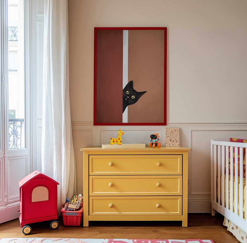 Neugierige Schwarze Katze Poster