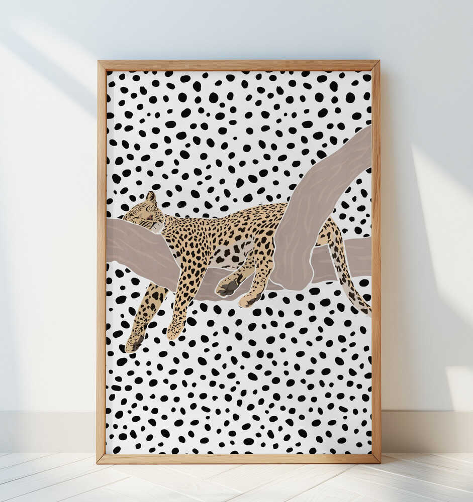 Leopard schläft auf Punkten Poster