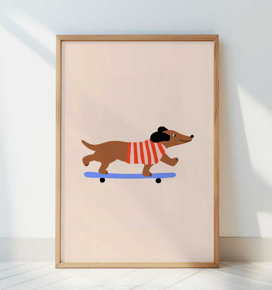 Dackel auf Skateboard Poster