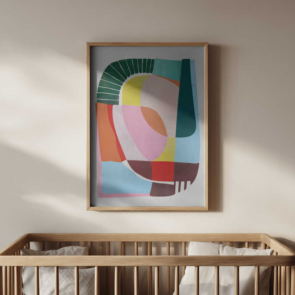 Colorful children's poster hanging above the baby's crib
