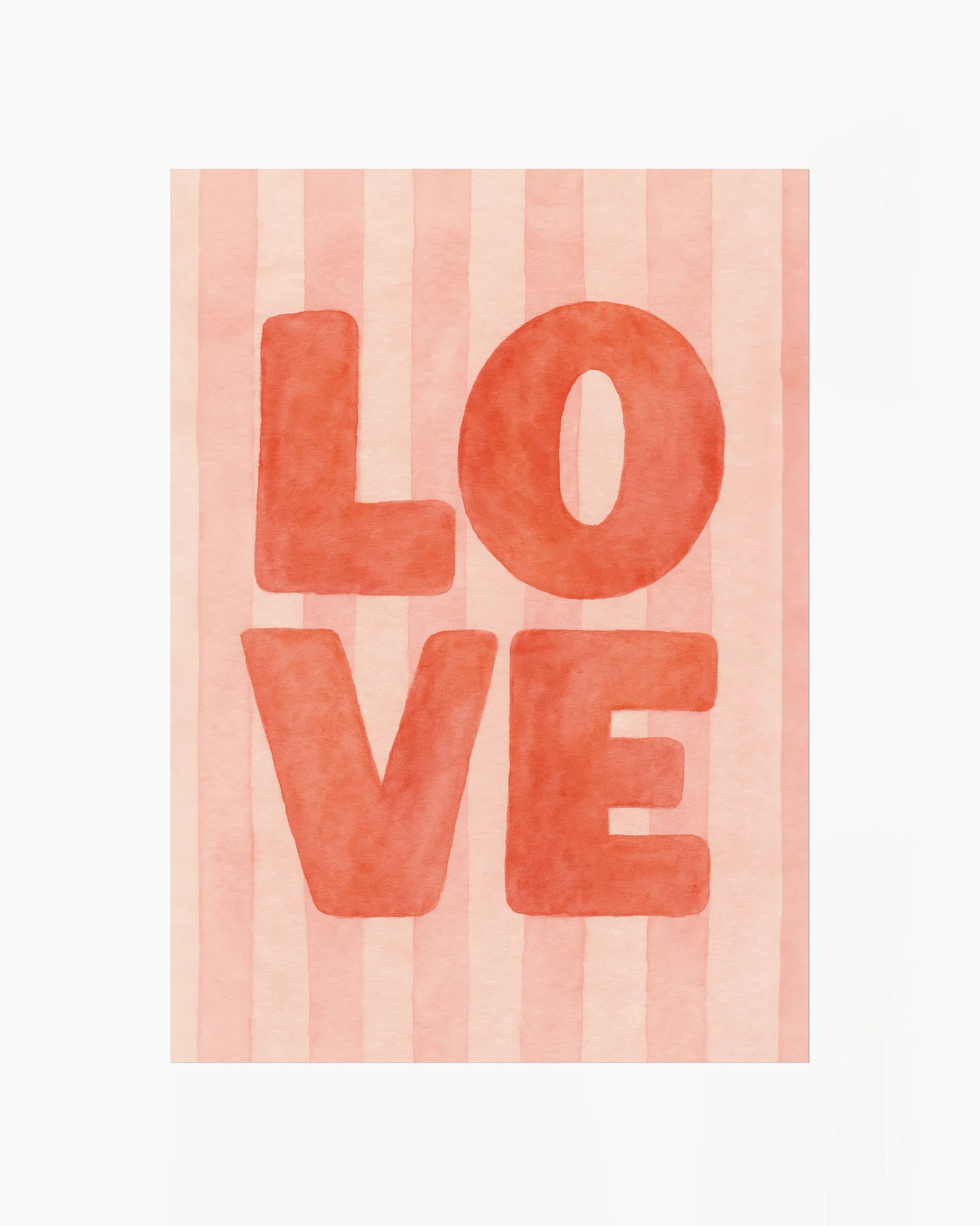 Children's poster with red 'LOVE' text on a striped pink background. 