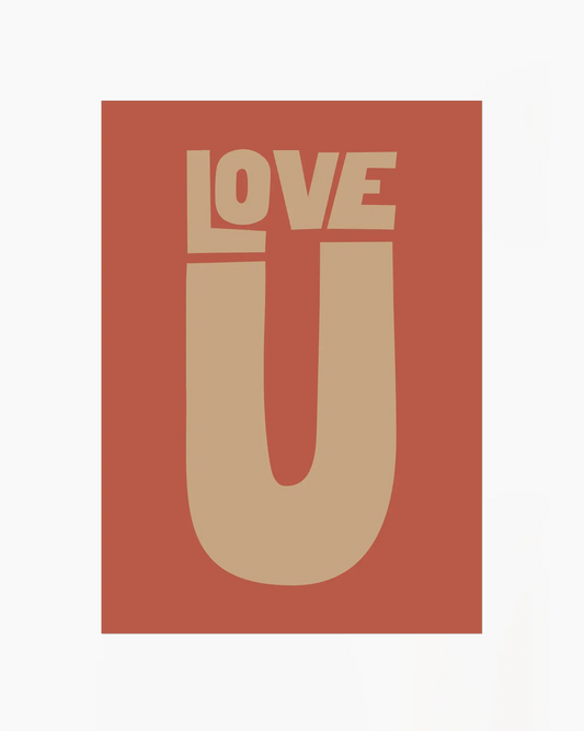 Red nursery poster with 'LOVE U' text