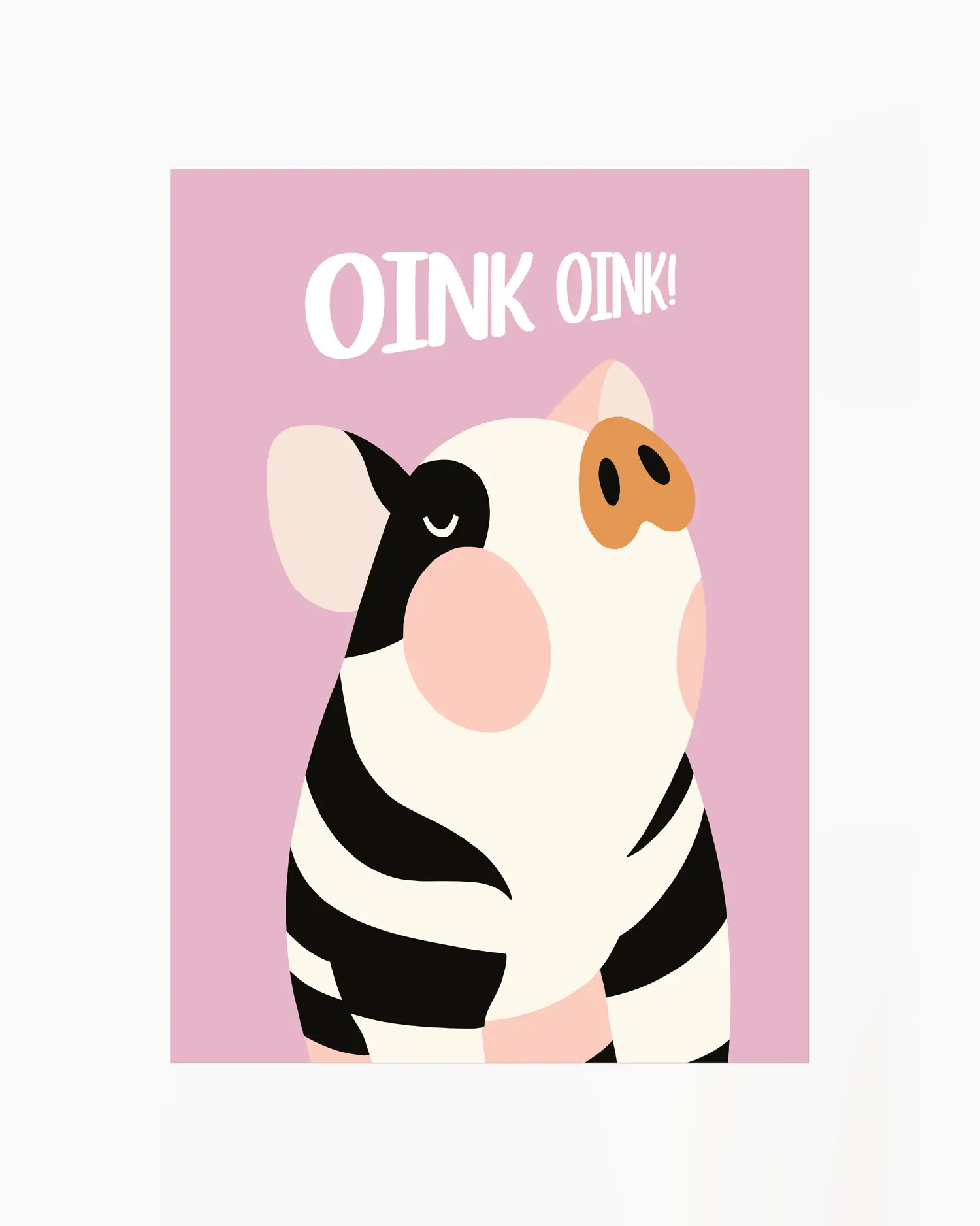 Nursery poster with a cute piglet and the text 'Oink oink!' on a pink background.