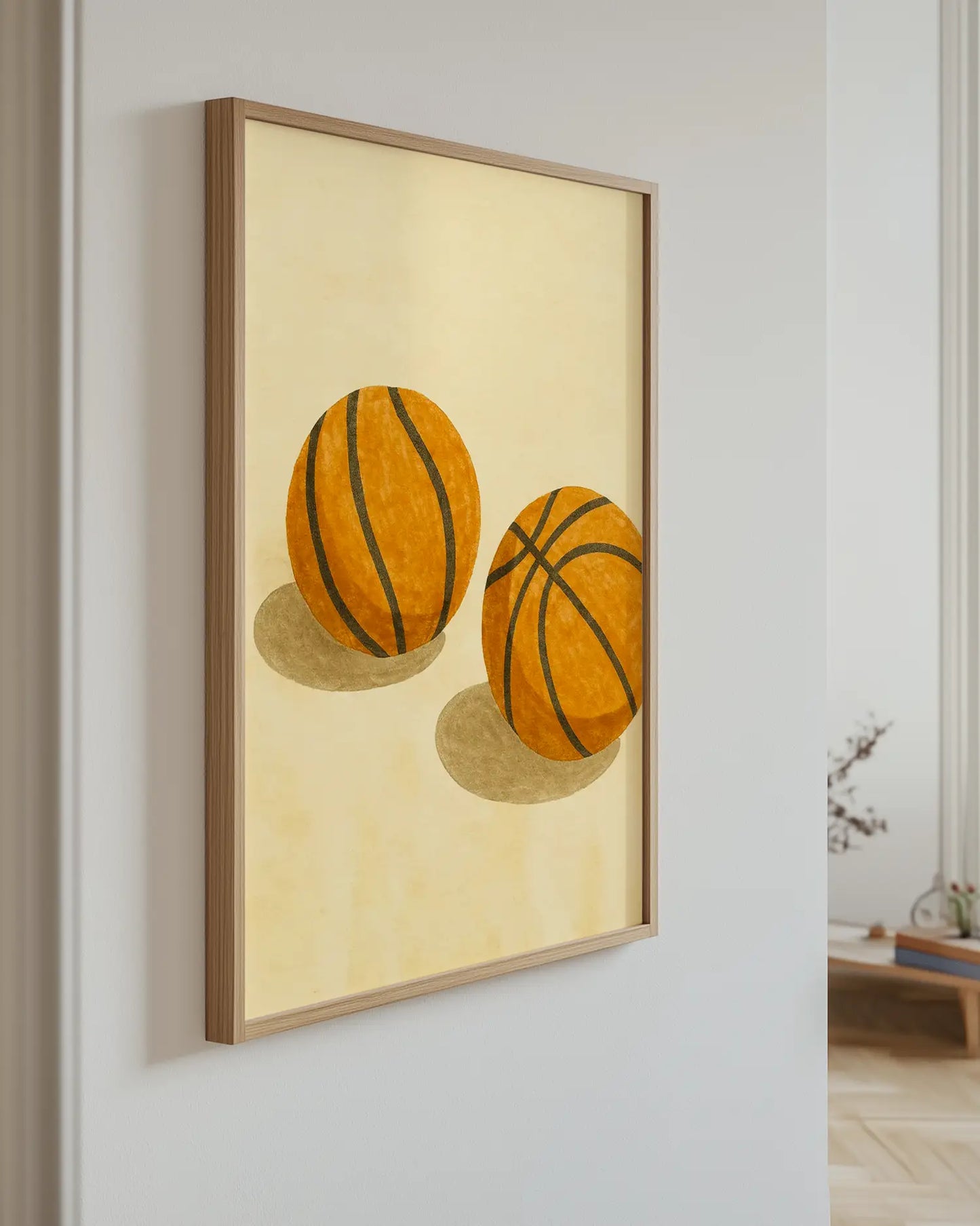 Interior design – Wallart poster with two basket balls hanging on the wall