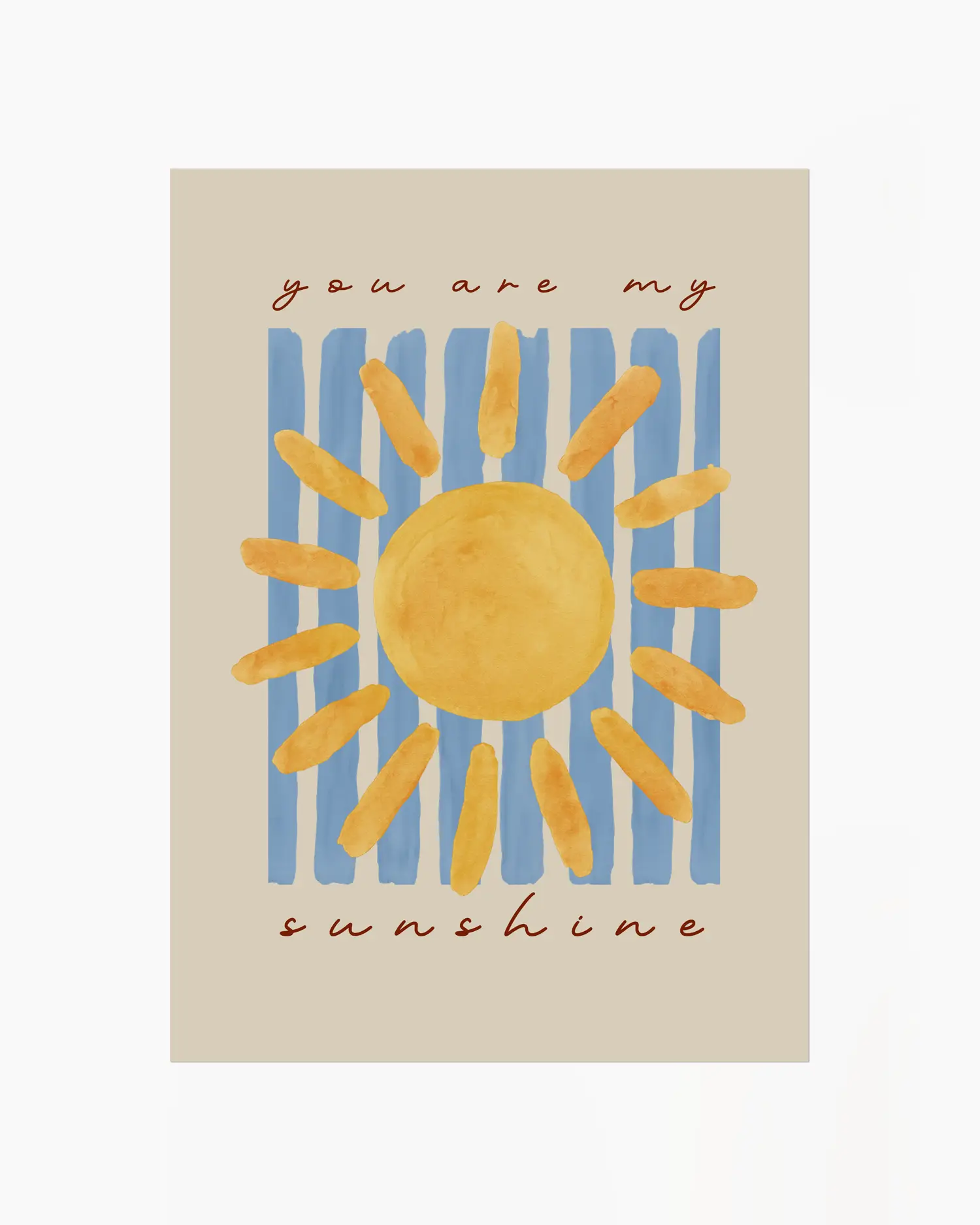 Poster with a sun illustration and 'you are my sunshine' text on a beige background