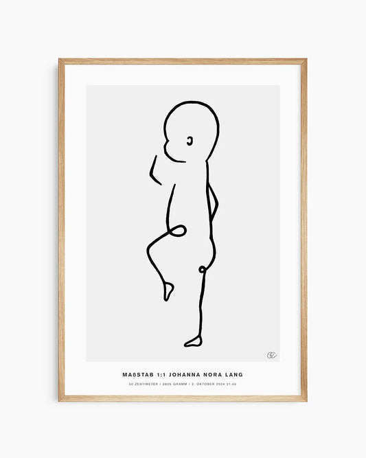 Minimalistisches Geburtsposter mit der realen Länge deines Kindes
