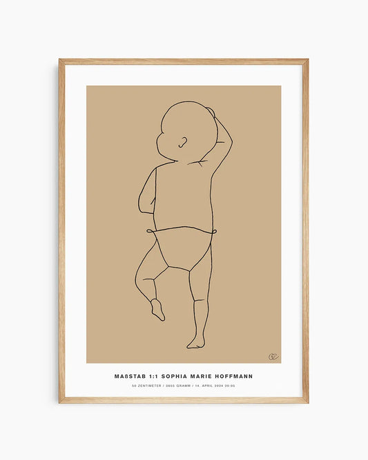 Minimalistisches Geburtsposter mit der realen Länge deines Kindes
