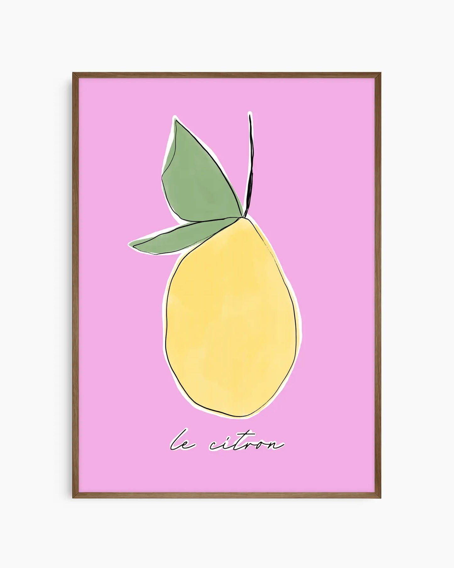 Warm, minimalist wall art in pastel rose tones on a pastel rose background, shown in a dark oak frame.