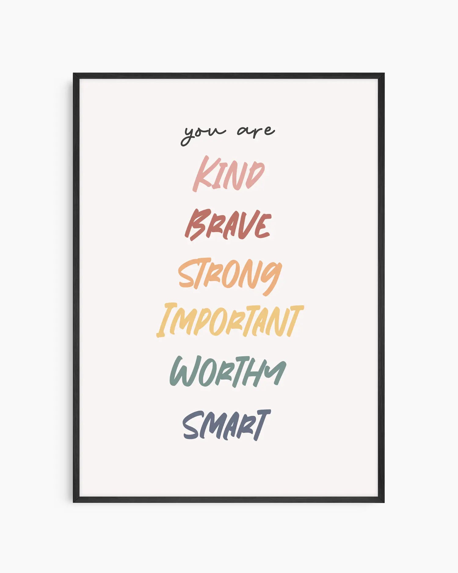 Framed motivational poster with positive affirmations on a white background