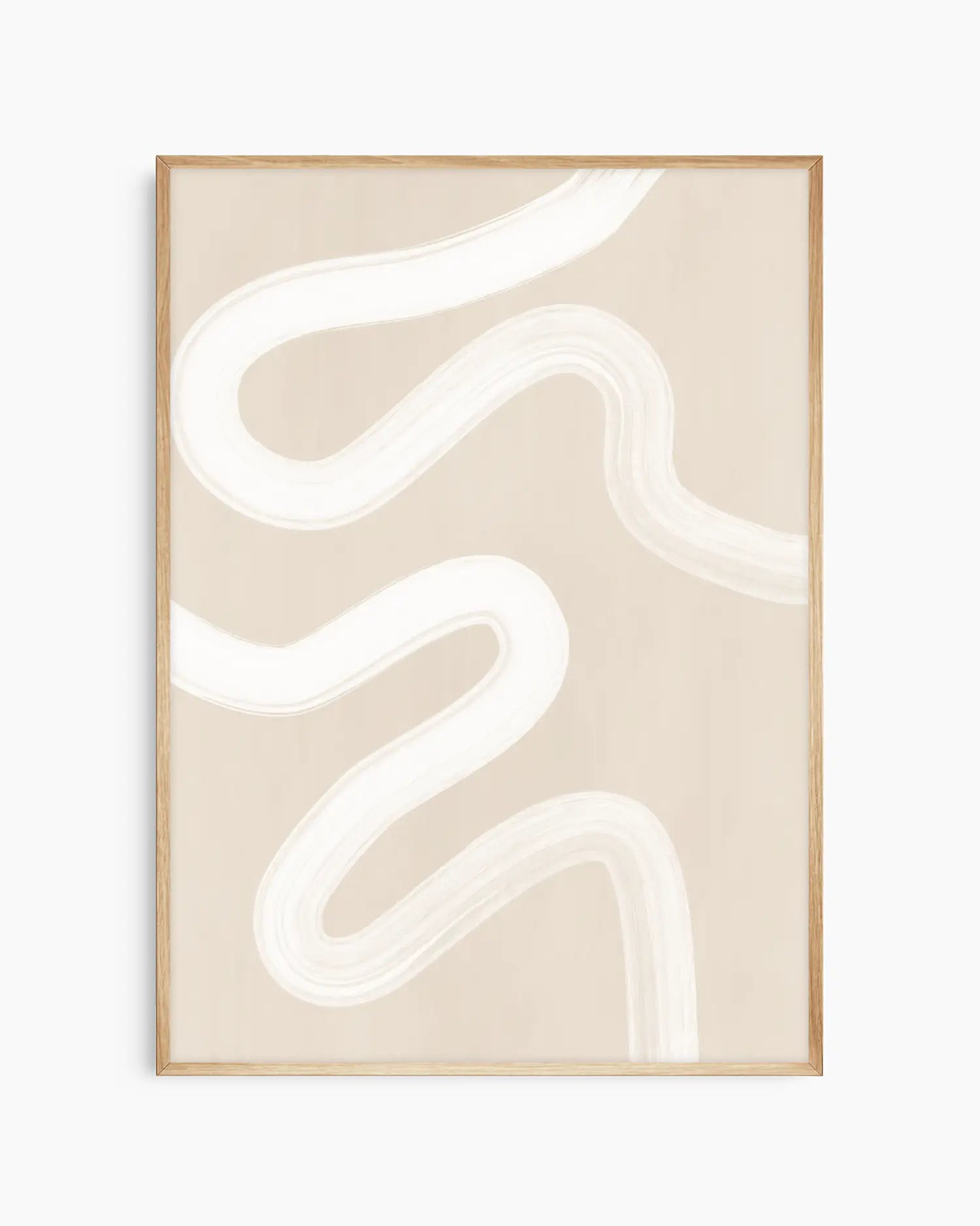 Framed abstract art print with wavy lines on a beige background