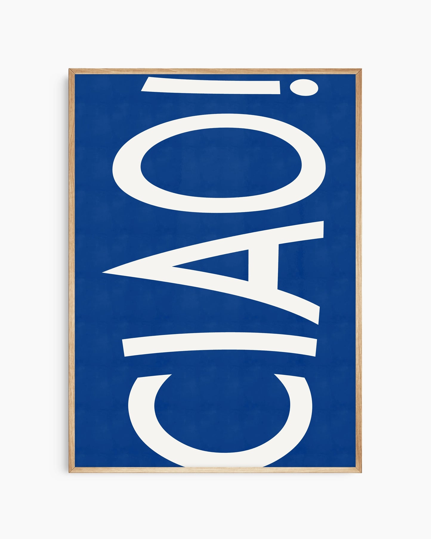 Blue poster with white 'CIAO!' text on a white background
