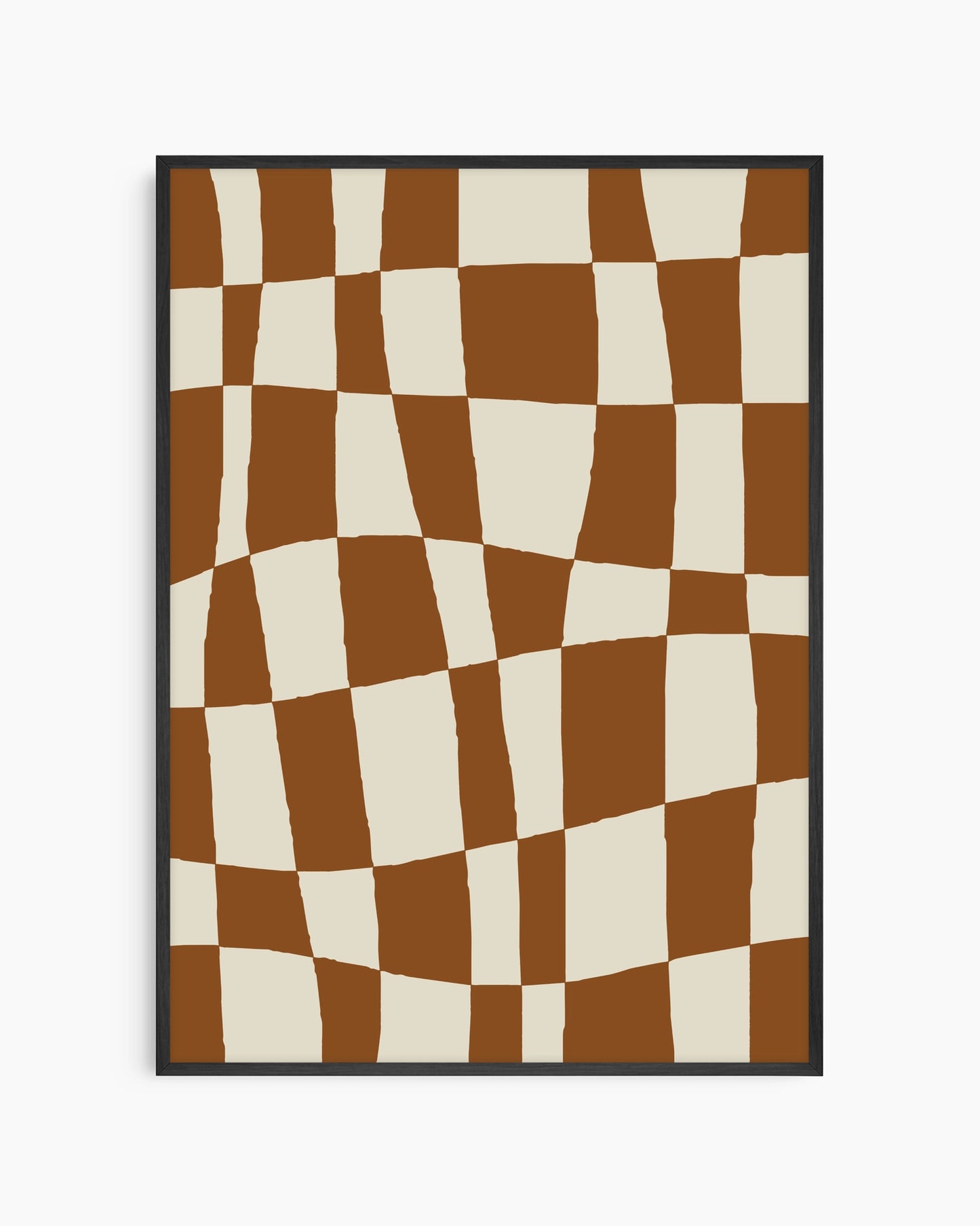 Checkered pattern poster with brown and beige squares on a white background