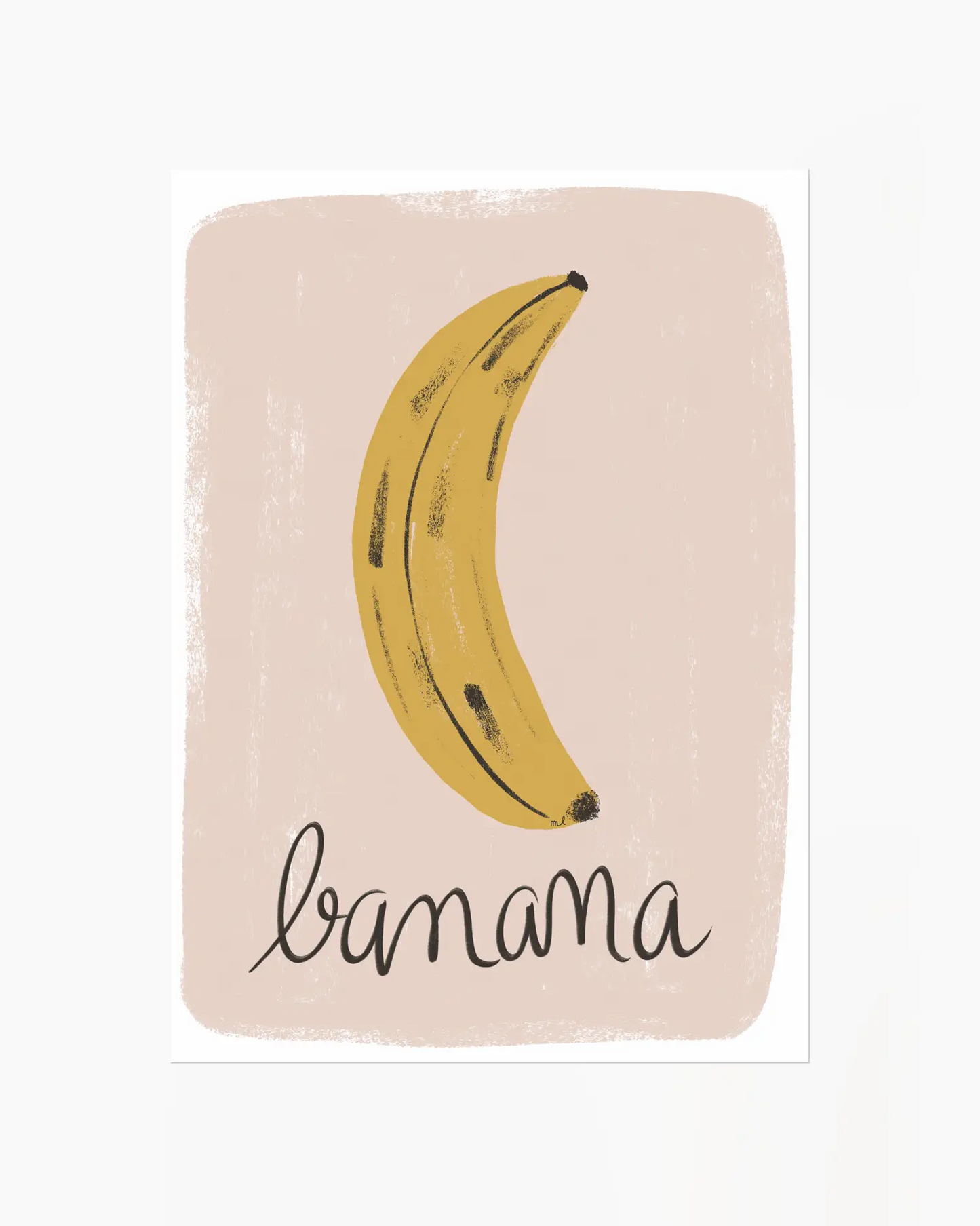 Banana illustration and 'banana' text on a beige background