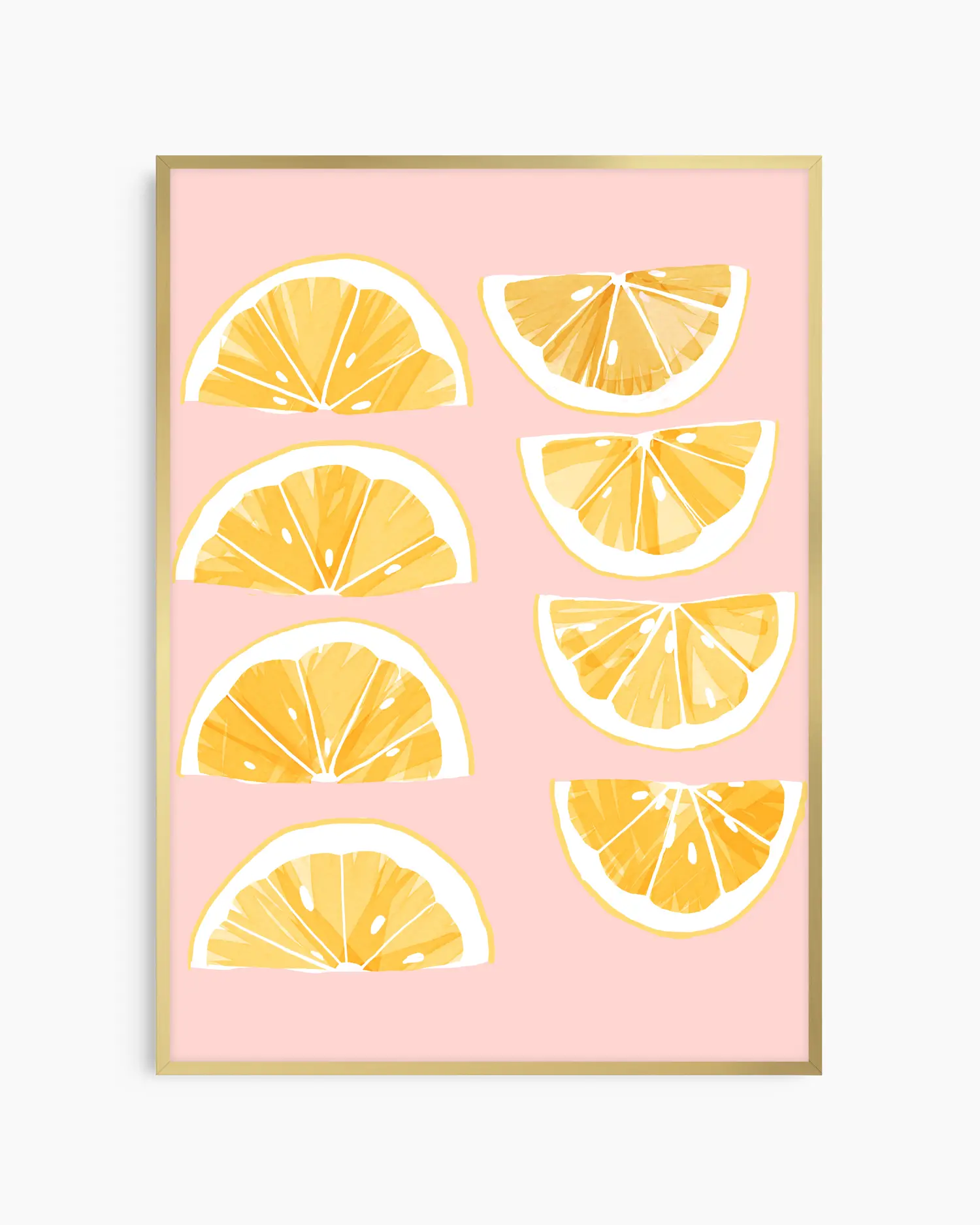 Framed artwork with lemon slices on a pink background