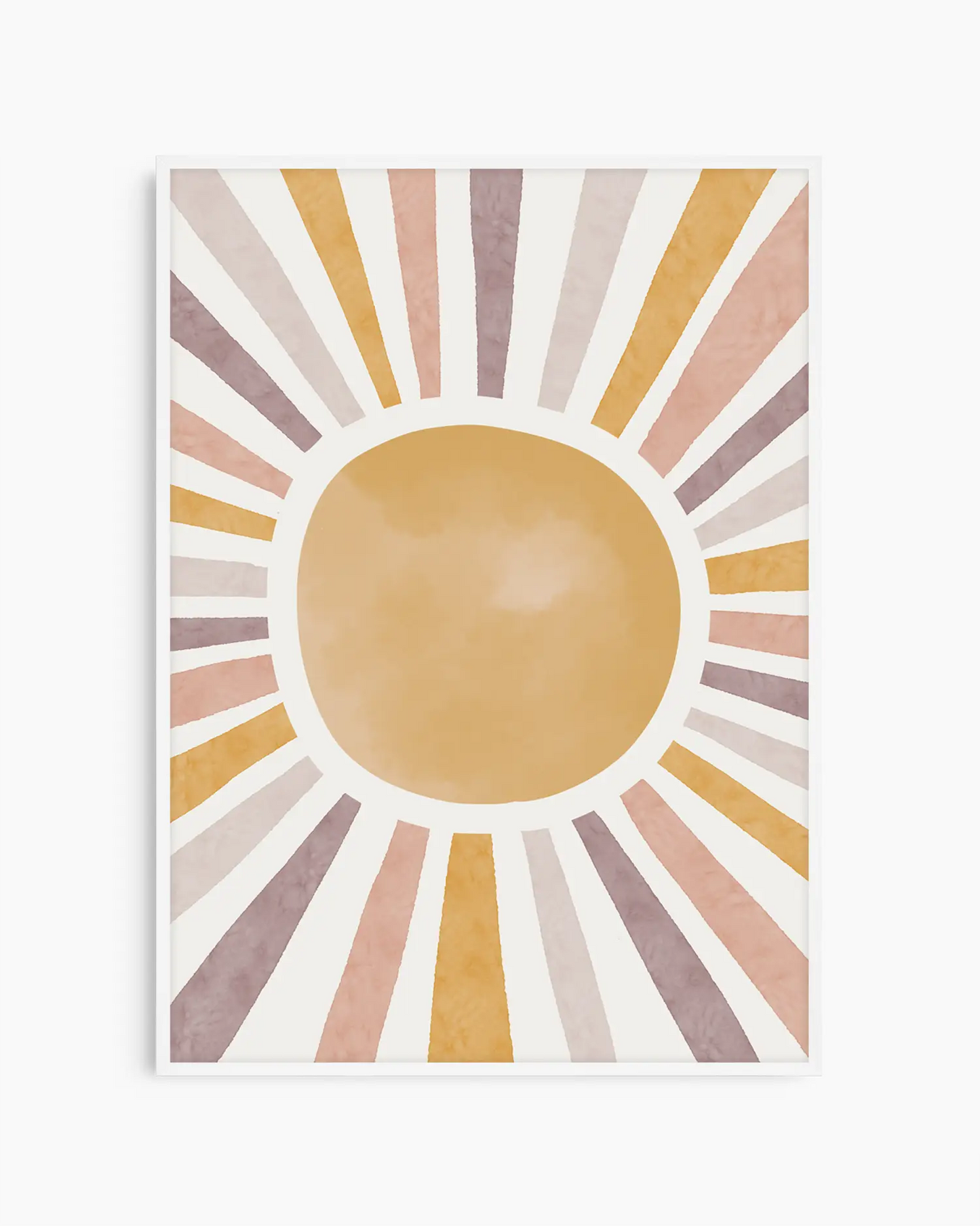 Decorative wall art with a sun design in pastel colors on a white background