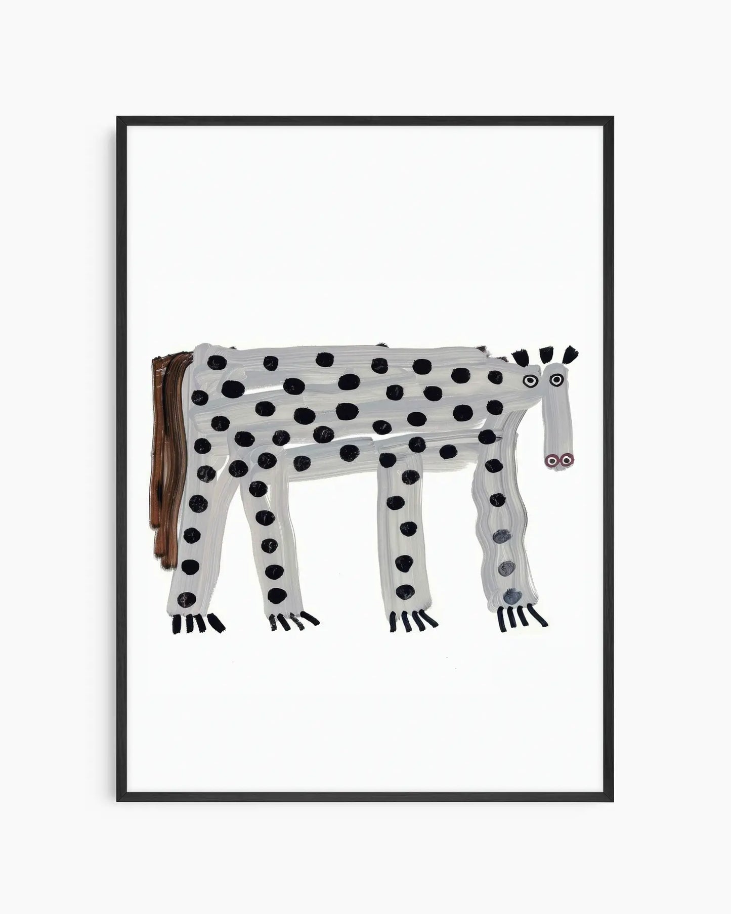 Framed artwork of a spotted animal on a white background