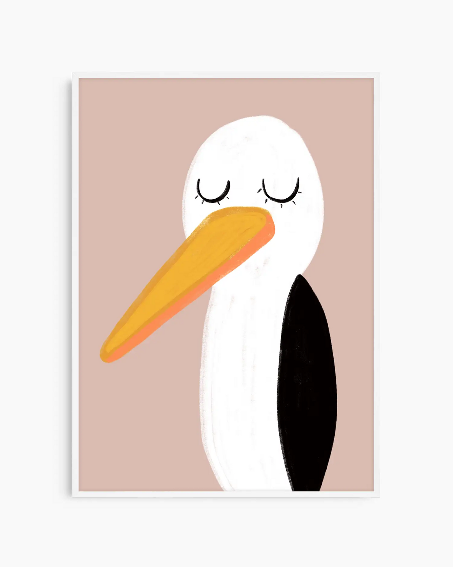 Illustration of a stork with a yellow beak on a beige background