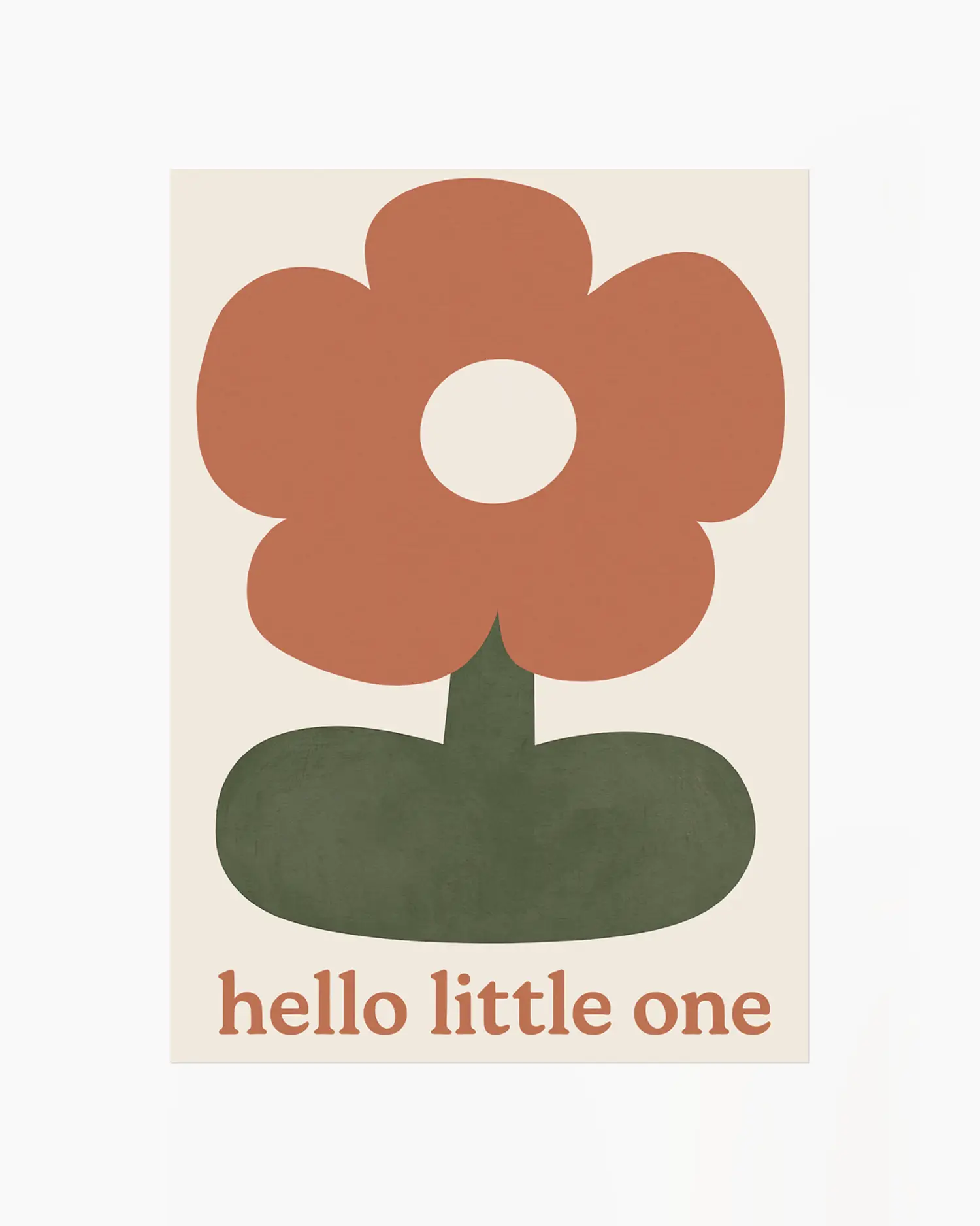Floral design with 'hello little one' text on a beige background
