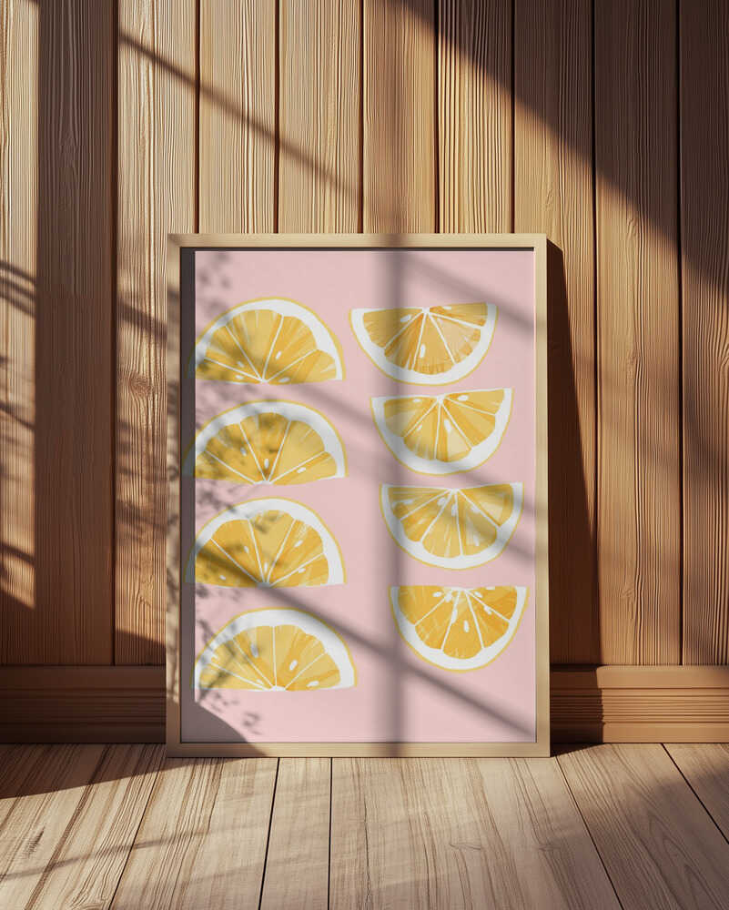 Poster of orange slices on a pink background