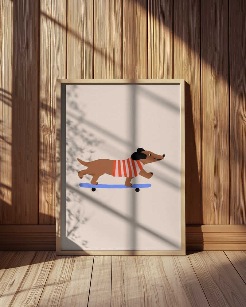 Dackel auf Skateboard Poster