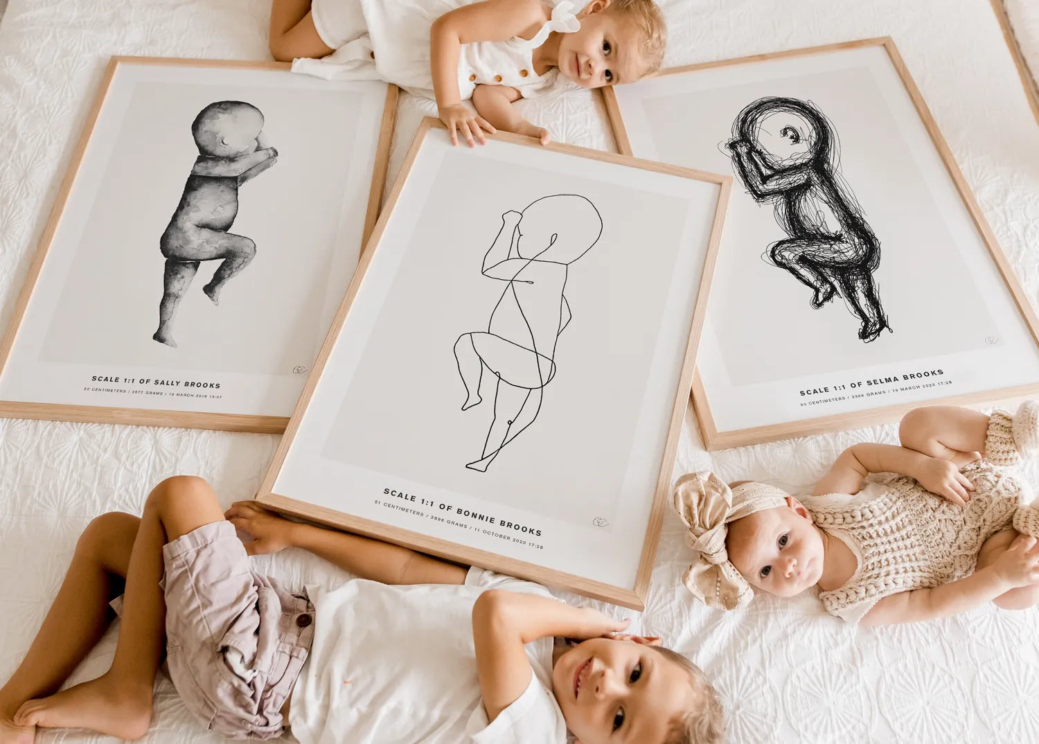 Personalized baby art posters made in 1:1 scale of your baby's size at birth.
